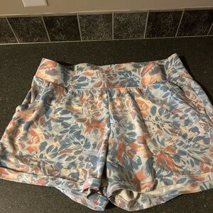 Women's Floral Athletic Shorts in Blue and Orange